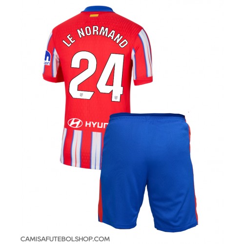 Camisa de time de futebol Atletico Madrid Robin Le Normand #24 Replicas 1º Equipamento Infantil 2024-25 Manga Curta (+ Calças curtas)